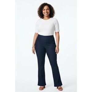 Spanx Denim Demi Boot Women Large Petite Raw Indigo Dark Wash Pull On Jeans NEW